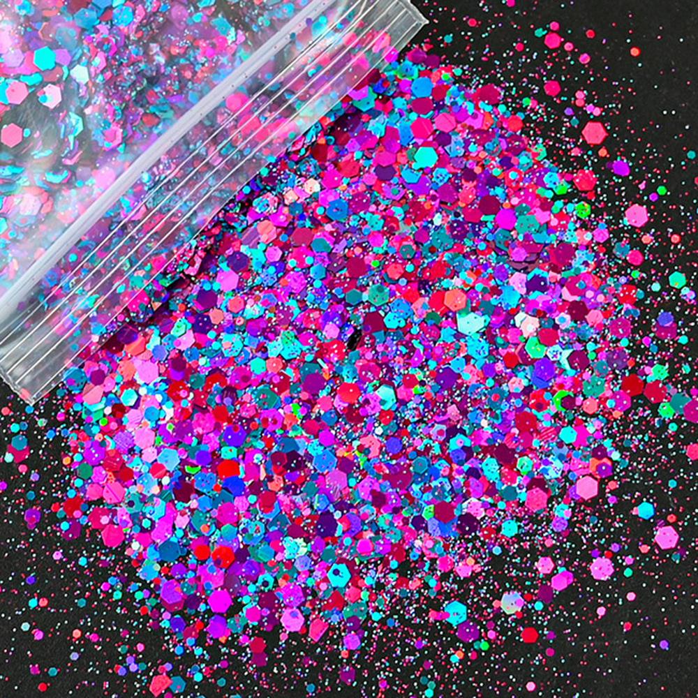 Nail Art Xmas - 50 g holografischer, gemischter, sechseckiger, klobiger