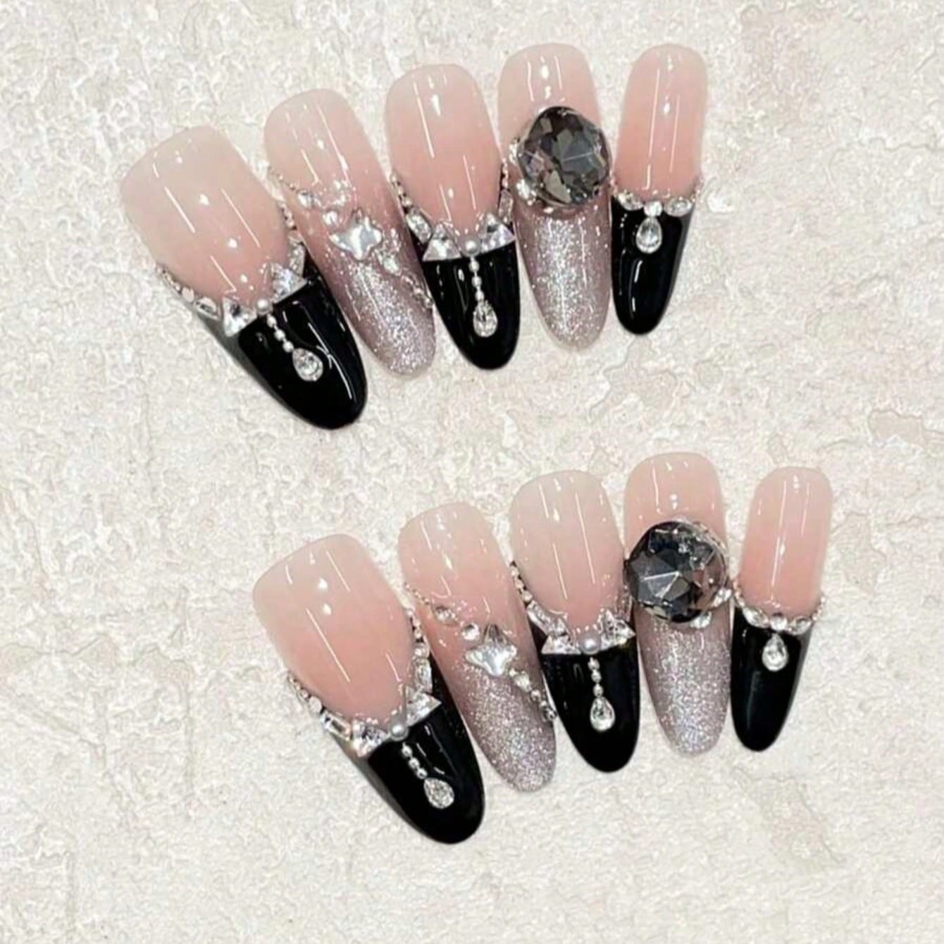 Nail Art Quirky - 10 Stück lange, schwarze French-Nagelspitzen mit