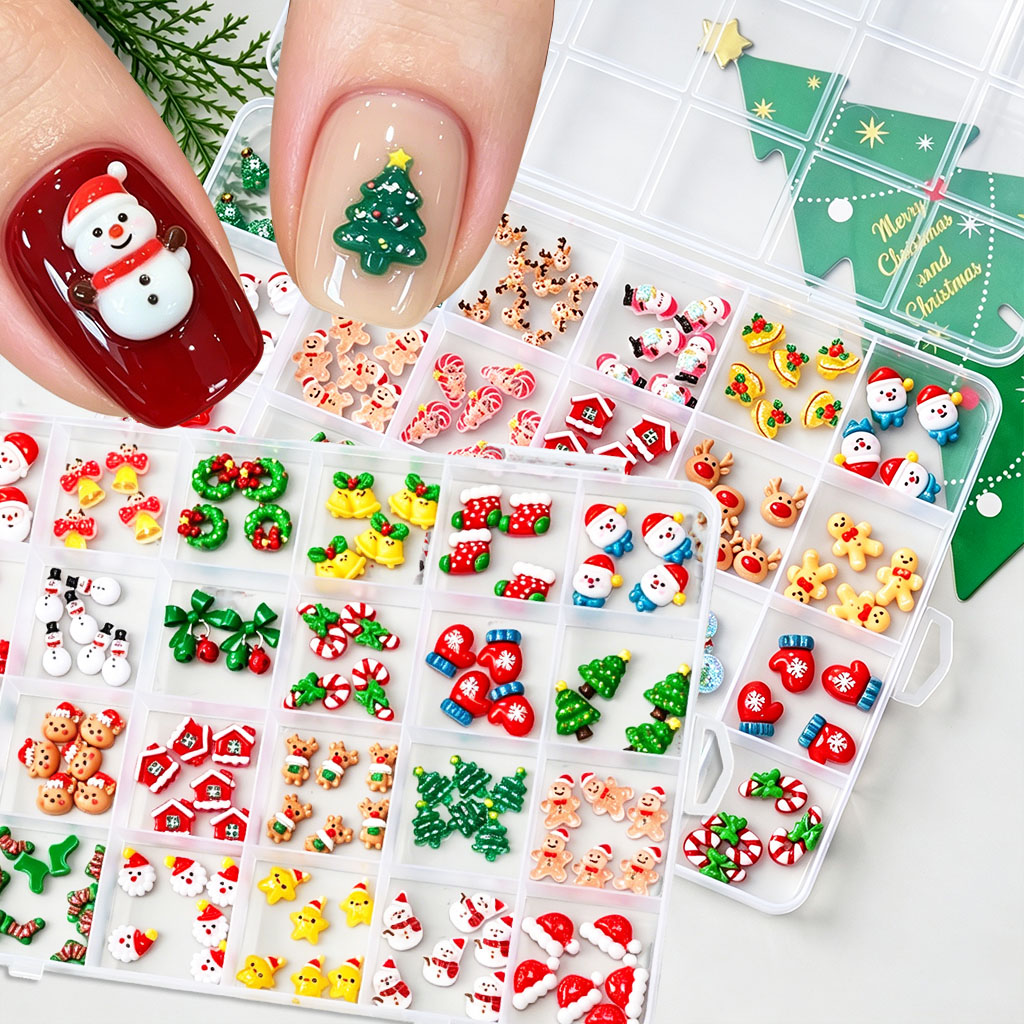 Nail Art Xmas - 1 Box Gemischte 3D Weihnachts-Nagelcharms Mini