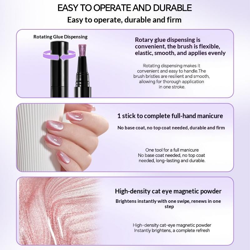 Nail Art One Stroke - 3ML One-Step Cat-Eye-Gel-Nagellackstift, Sechs-in-Eins-Gel, hohe Farbsättigung,