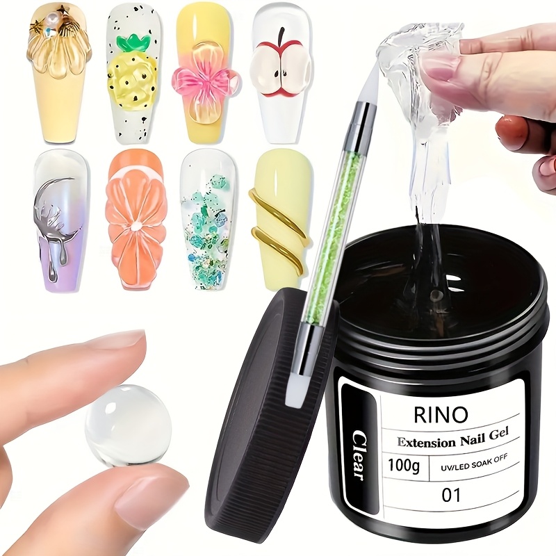Nail Art Quirky - 100g Klares Antihaft-Handverlängerungs-Nagelgel mit Modellierstift, 3D-Modellier-Strasskleber,