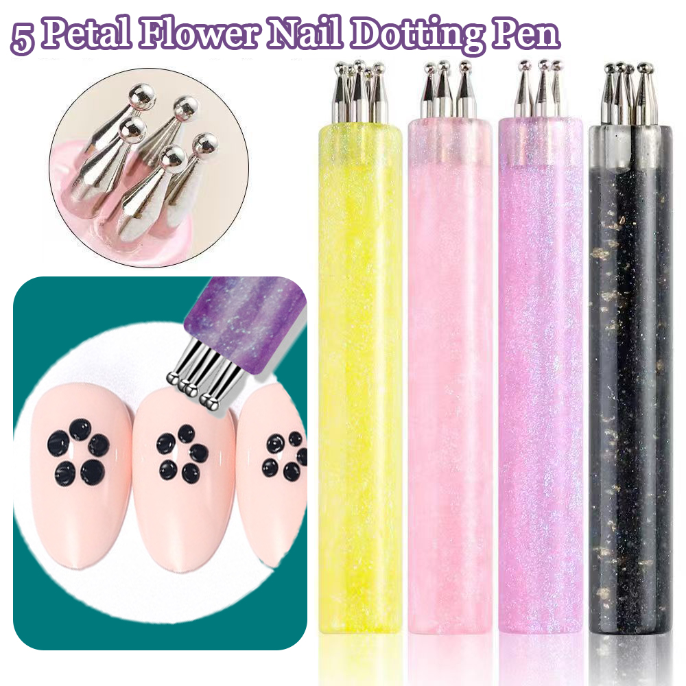 Nail Art One Stroke - 5-Blütenblatt-Nagel-Dotting-Stift, One-Stroke-Design-Werkzeug für Nagelkunst, Acrylgriff-Dotting-Stift, einfache