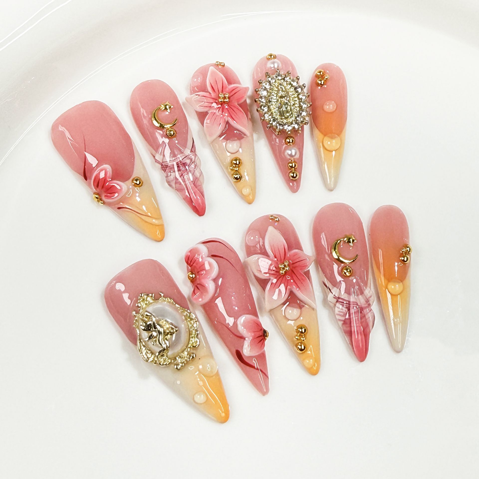 Nail Art Quirky - 10 Stück Retro-Blumen-Design Künstliche Nägel Lange